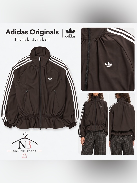 adidas Jackets & Blazers - adidas Brown Bomber-Style Track Jacket with White Stripes